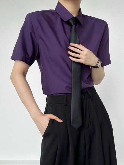 Ouji Lolita Button with Collar Purple Shirt Short-Sleeve Pointed