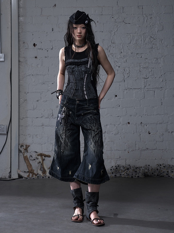 エンジェルブルー/イエロー フェードウォッシュ ディストレストホールズ