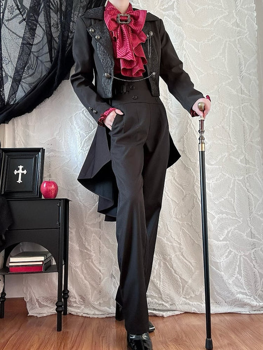 with Silver Train Buttons Black Detachable Accents Cropped Ouji and Jacket Chain Fashion