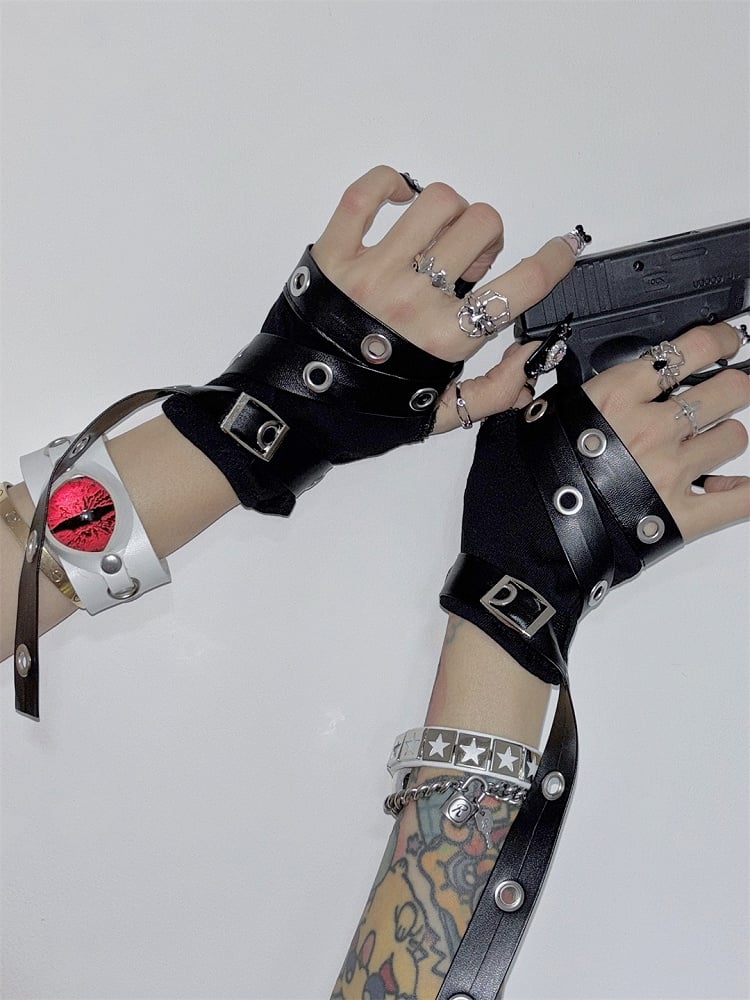 Fingerlose Schwarze Handschuhe Punk Rock
