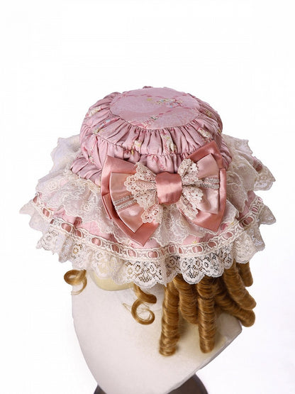 Floral Print Baby Hat with Lace Trim, Two-Color Lolita Style - Alice Girl