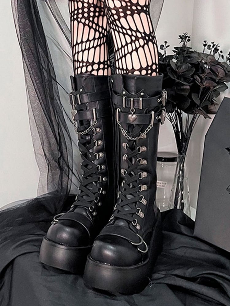 Design with Buckle Platform Knee-High Details