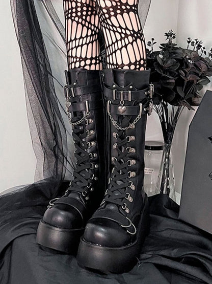 Design with Buckle Platform Knee-High Details