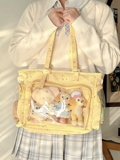 Transparent Design Star-shaped Pattern Window with Kawaii Ita Yellow Handbag Fashion