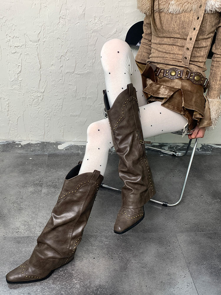 ホワイトY2K水玉模様タイツ