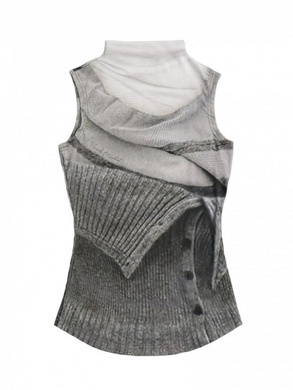 Vest Neck Knit Grey Mock