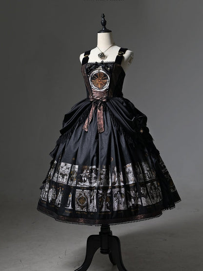 Jumper Design Tarot Skirt with Waist Drape Lolita Print Card Gothic