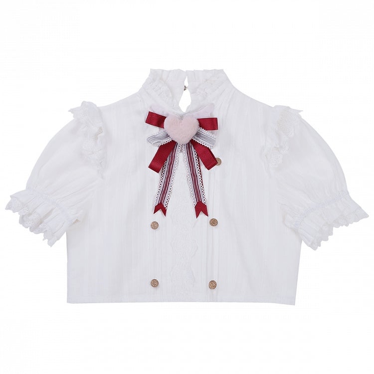 with Gold Ruffled Blouse Heart-Shaped Bow White and Red Buttons Lolita