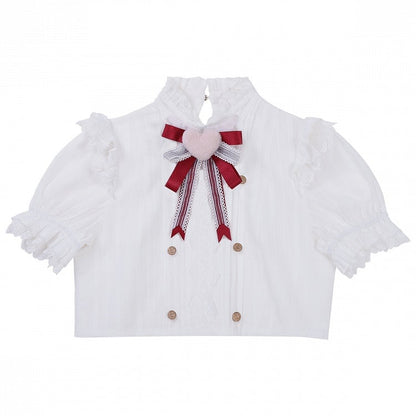 with Gold Ruffled Blouse Heart-Shaped Bow White and Red Buttons Lolita