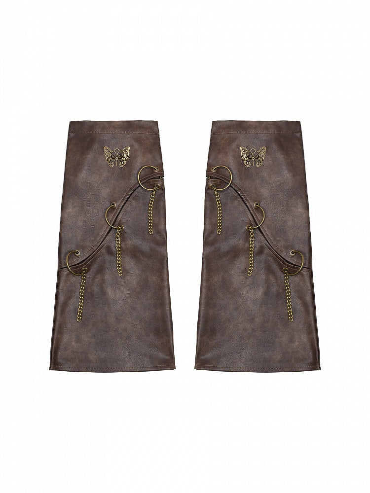 Brown Wasteland Punk Butterflies PU Leg and Warmers Chains