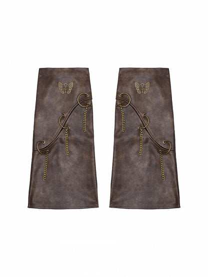 Brown Wasteland Punk Butterflies PU Leg and Warmers Chains