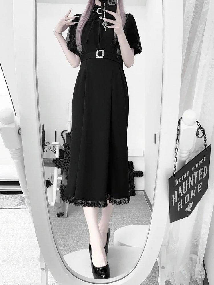 Sleeves Mermaid Neckline Elegant with Jirai and Cape Kei Short Dress Black Illusion