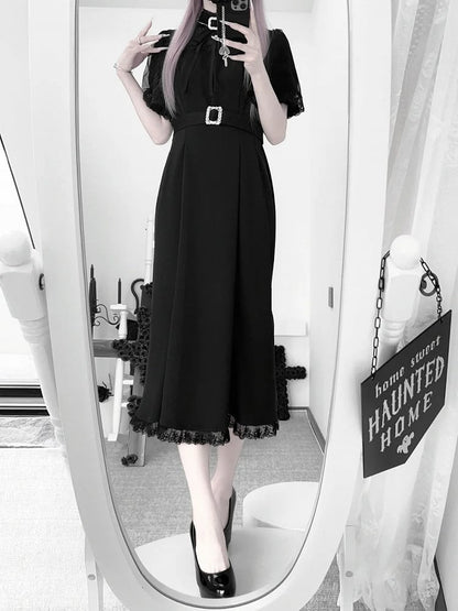 Sleeves Mermaid Neckline Elegant with Jirai and Cape Kei Short Dress Black Illusion