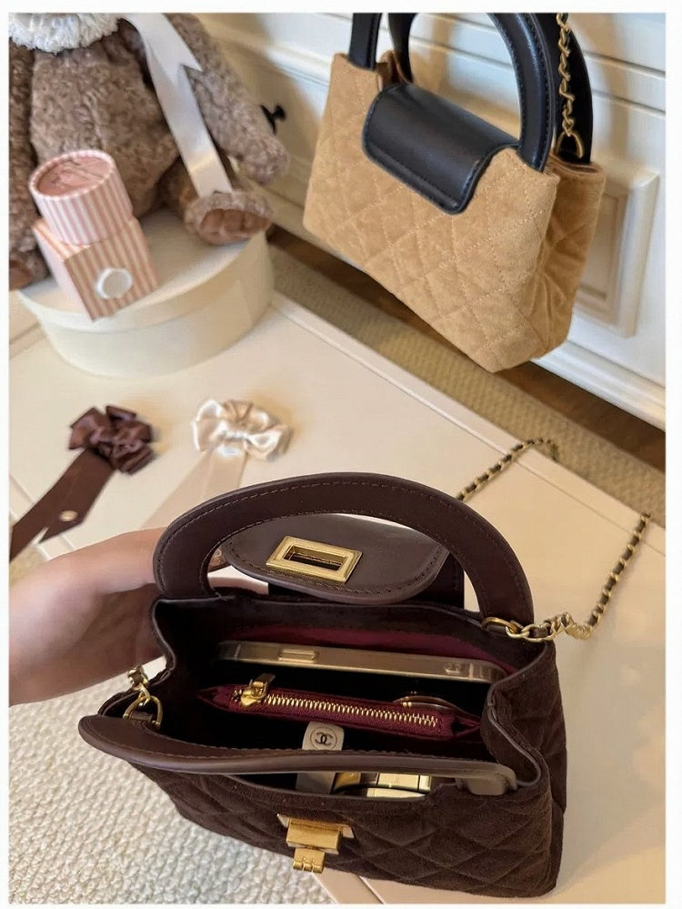 Suede Crossbody Bag with Diamond Pattern 2 Colors - Lalacita