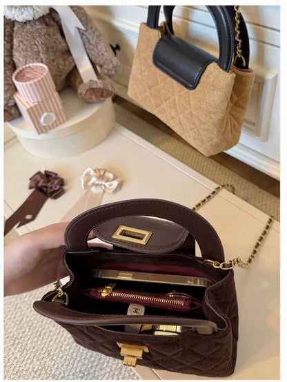 Suede Crossbody Bag with Diamond Pattern 2 Colors - Lalacita