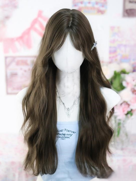 Natural Dark Curtain Long Wig Wavy Bangs Grey