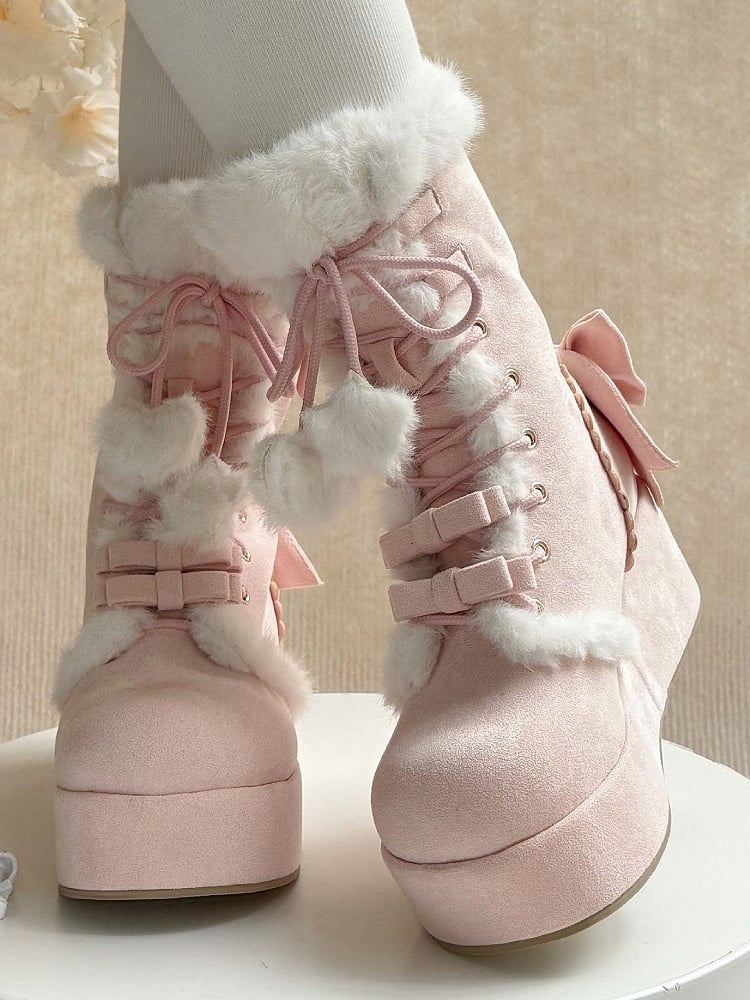 Sweet Lolita Platform Boots Pink Star Heart Bow 4cm Heel