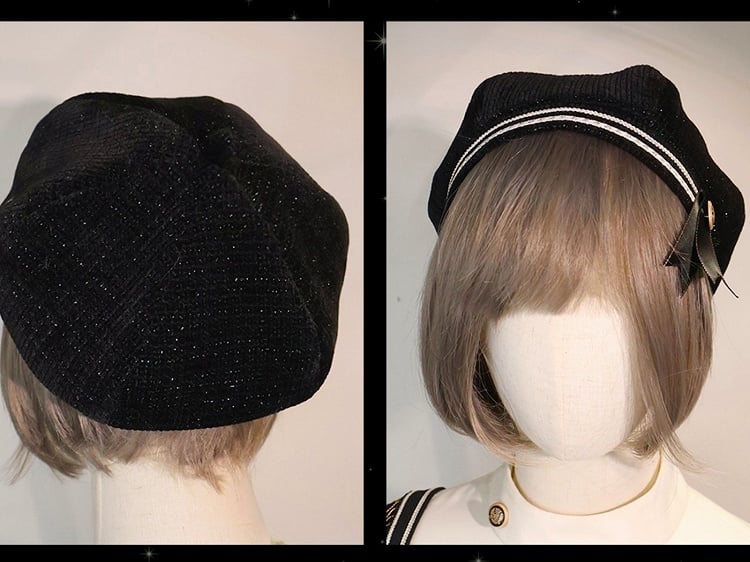 Preppy Glittering Fashion Waffle Style Hat Ouji Black