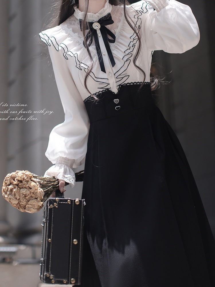 Lace and Bow with Black Rhinestone Kei Ribbon Jirai Decor Tie