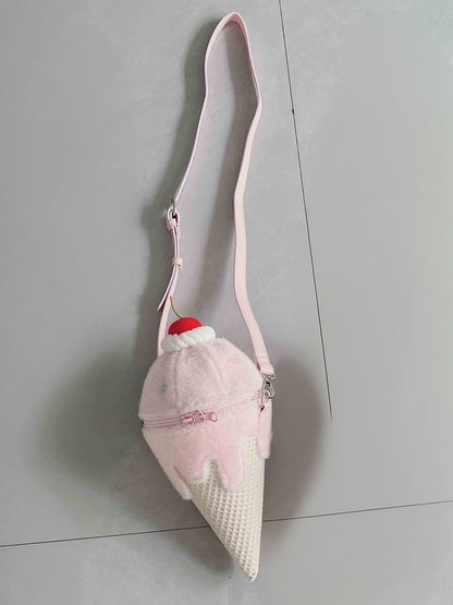 Yume Kawaii Pink Ice Cream-shaped Plush Crossbody Bag