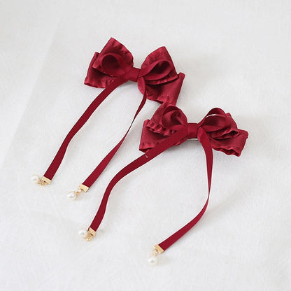 Pair Decorations Ribbon with of Bead Hairclips Colors Bowknot A Sweet 8