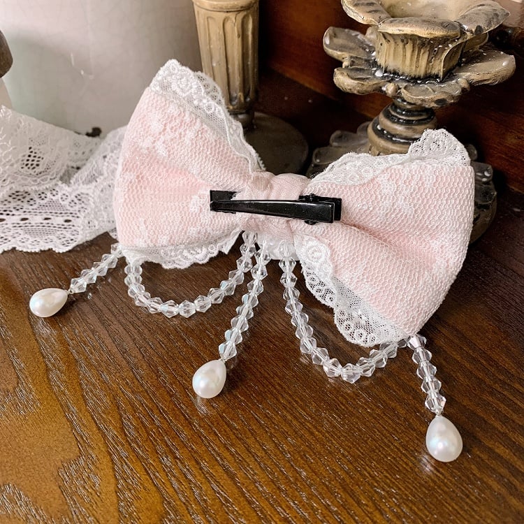 ホワイト/ピンク/ブルー/グリーンの蝶結びヘアクリップ