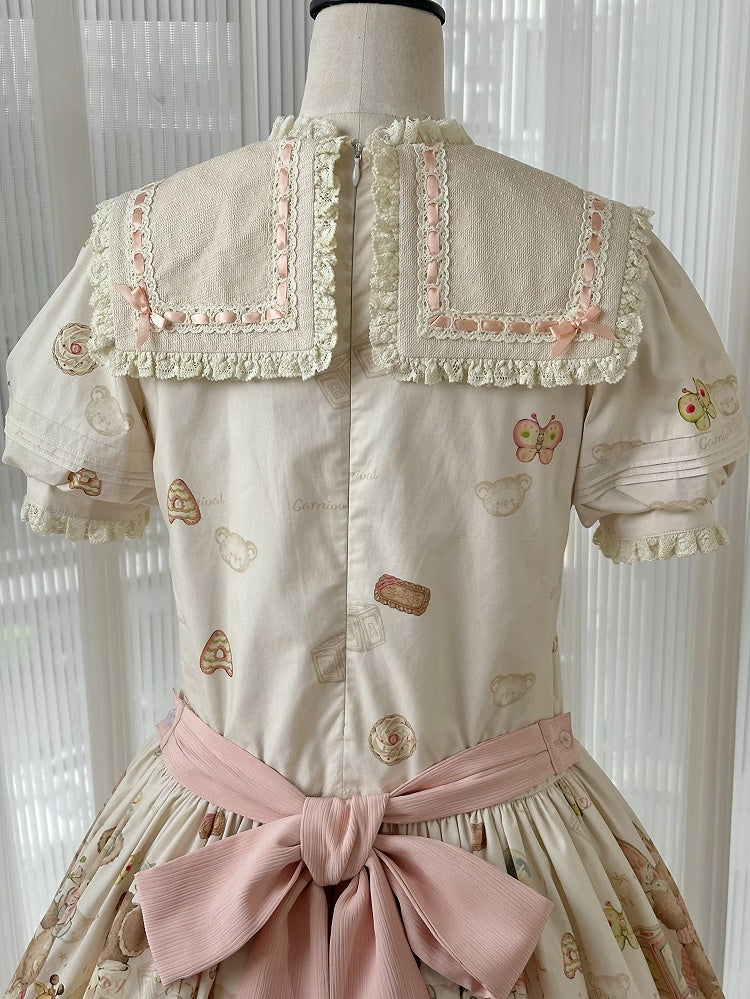 Theme Collar Print Lolita Bear Dress Doll Square and Bunny Sweet