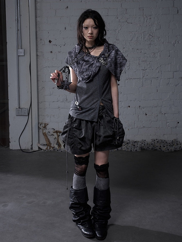 ダークフォールドオーバーウエスト フェードウォッシュ ヴィンテージ レースアップ グレー