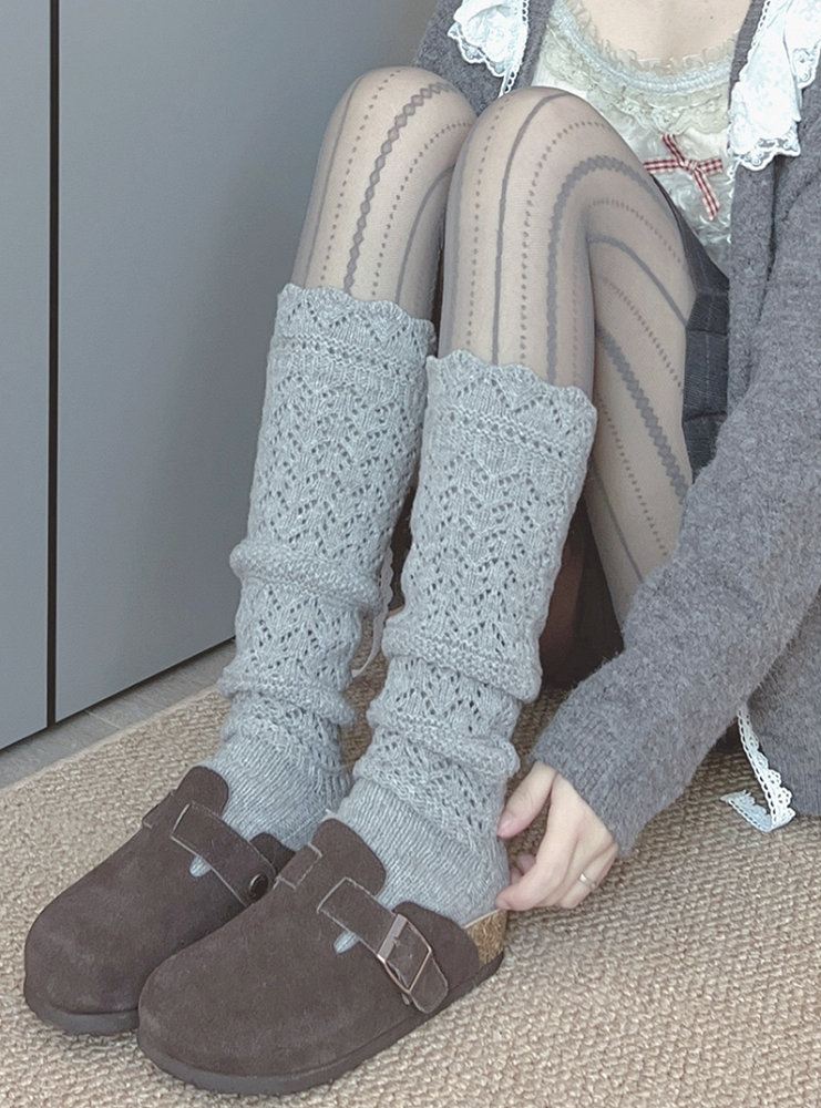 Off-white/Gray/Coffee Sweet Hollow-out Calf Socks