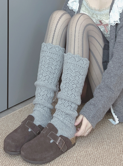 Off-white/Gray/Coffee Sweet Hollow-out Calf Socks