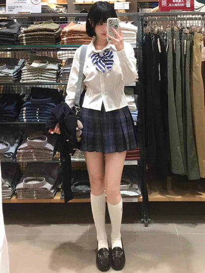 刺繍文字ユニフォームスタイルJKホワイトプレッピーシャツ