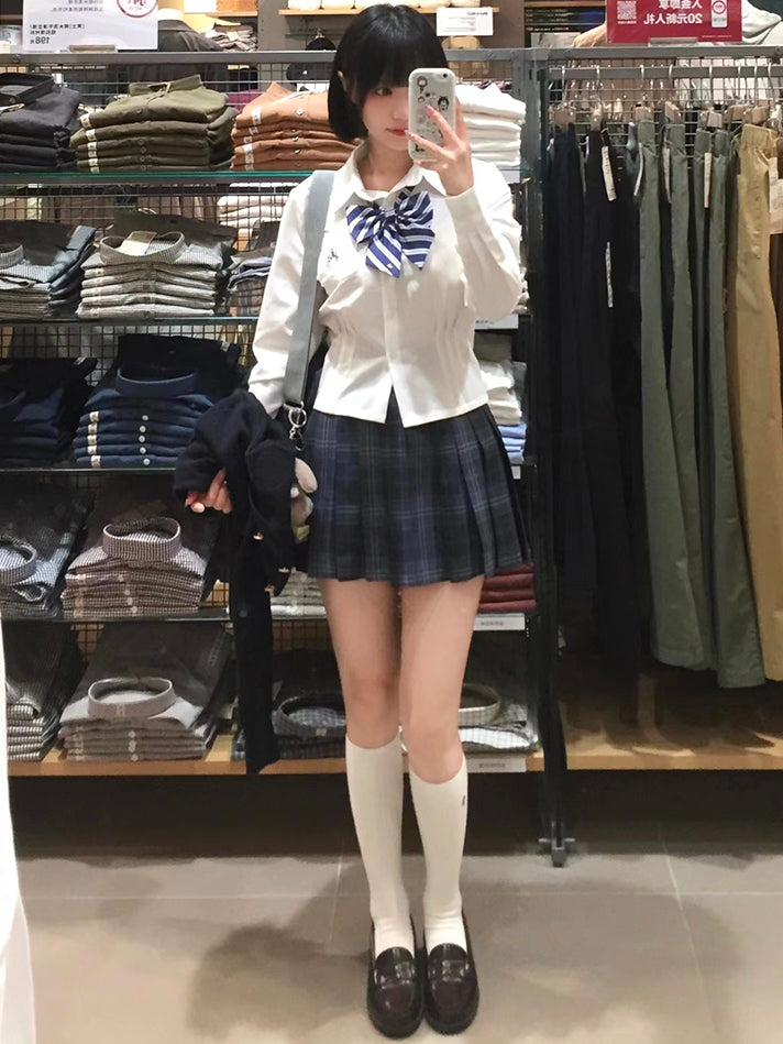 Letter Style Preppy JK Shirt White Uniform Embroidery