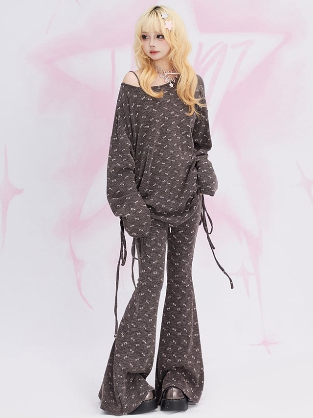 Kaffeefarbenes Top mit Schleife und asymmetrischem Ausschnitt