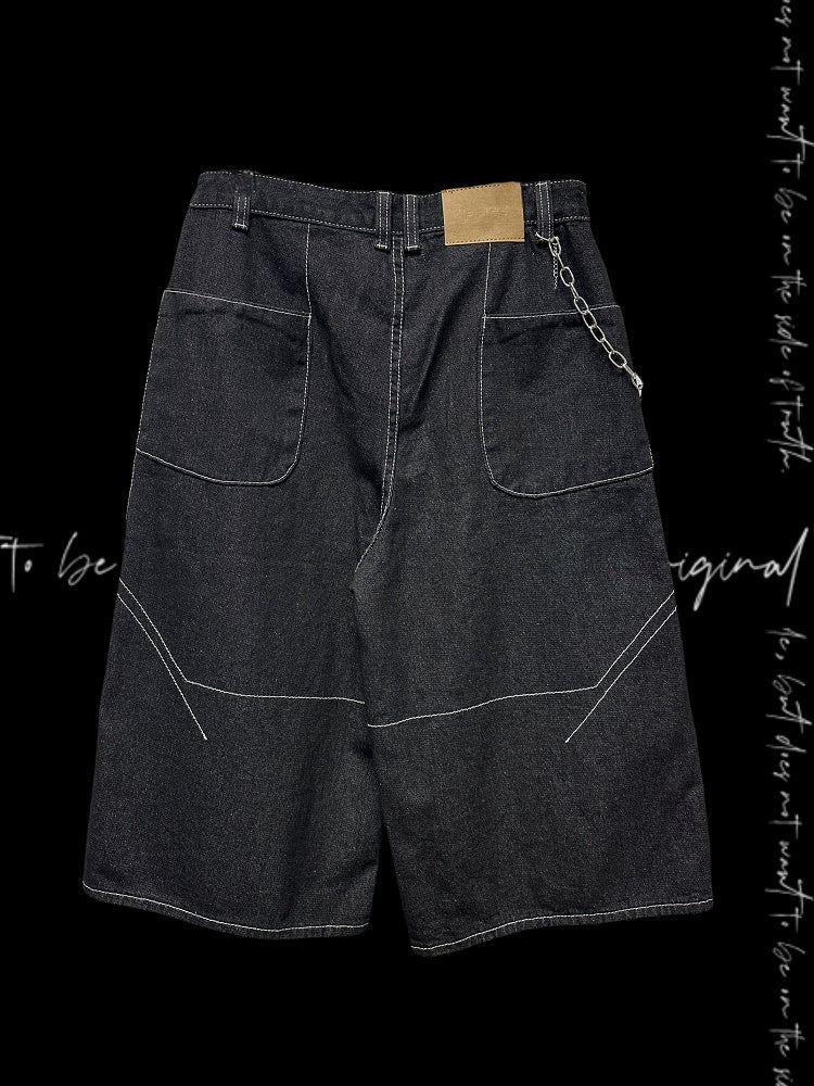 Jeansshorts Y2K Schwarzer Buchstabendruck Weites Bein