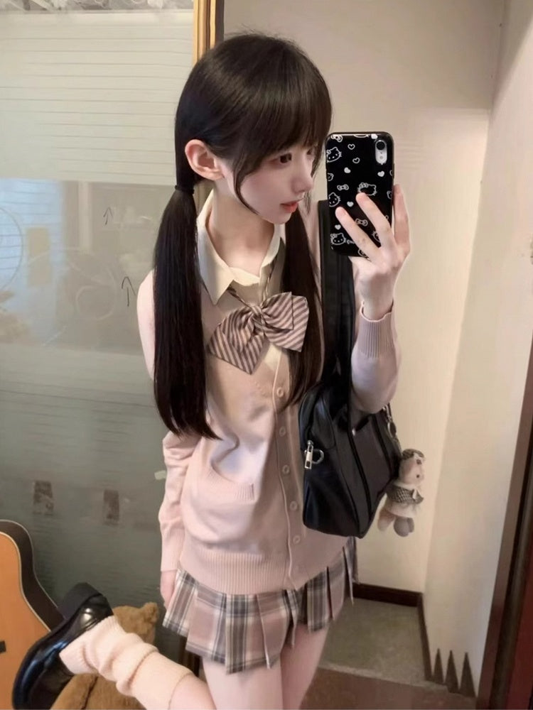 Pink Plaid 39CM Uniform JK Skirt Pleated Pattern