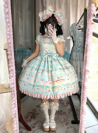 Cherry and Ice Cream Green Summer Sweet Lolita Dress