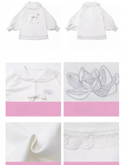 ホワイトロータス ピーターパンカラー レースアクセント シェニールブラウス