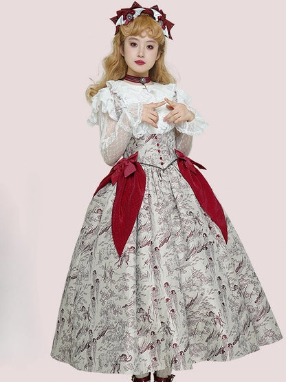 Under Skirt Lolita Wood Animals Red Boned Print Jumper Waist Bust Basque and