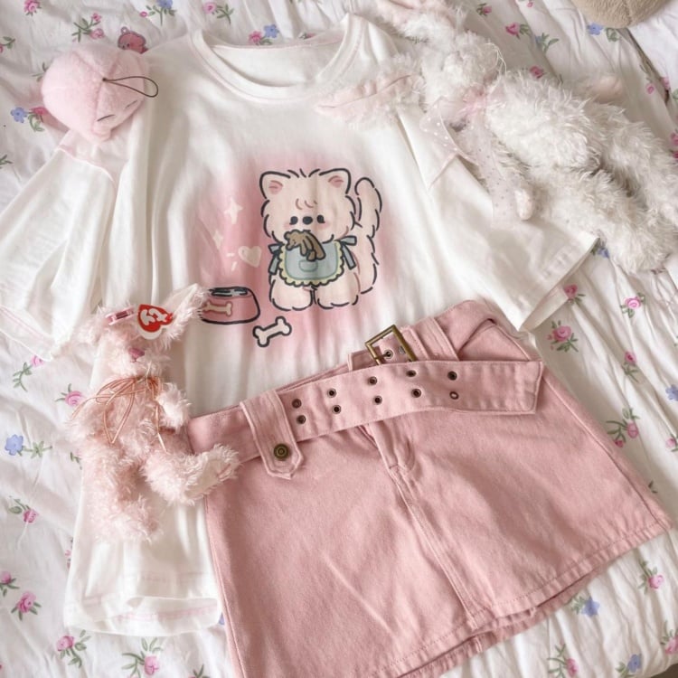 ホワイトパピープリントグラフィックTシャツ