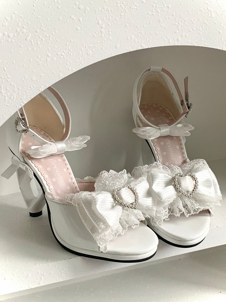 - White Delicate Style Princess Lolita Sandals Beadwork