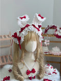 White Floral Bunny Red Ear Lace Hairband