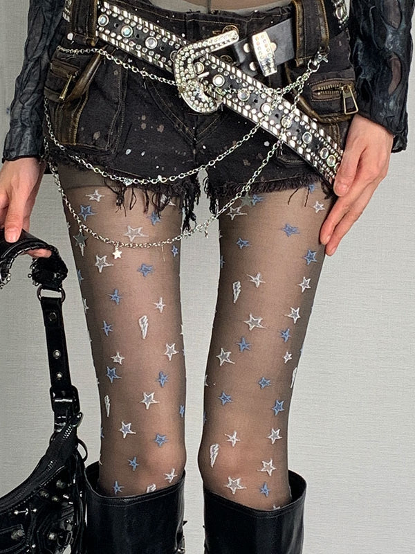 Lightning Tights Star Pattern Black Punk And