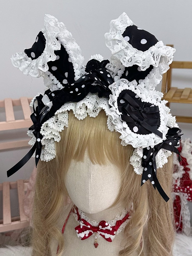Pattern Heart-Shaped White Trim Hairclip/Brooch Polka-dot Lace Black