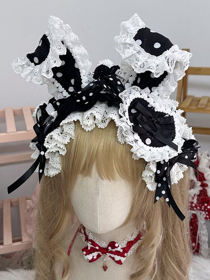 Pattern Heart-Shaped White Trim Hairclip/Brooch Polka-dot Lace Black