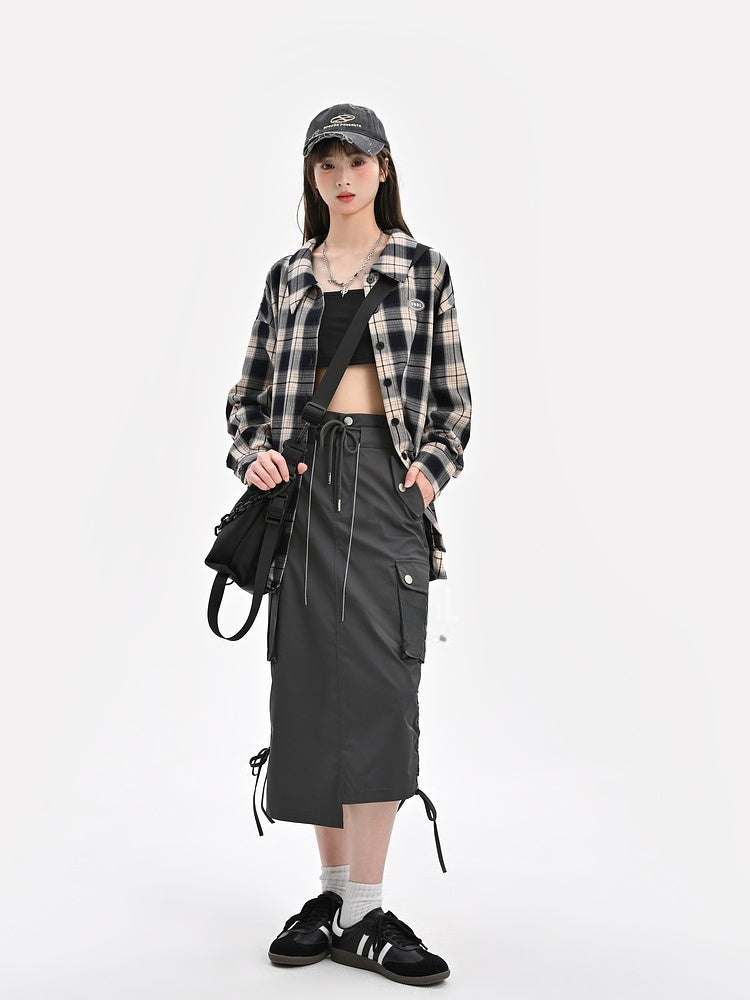 Waist and Gray Drawstring Cargo Skirt Hem Asymmetrical Bittersweet