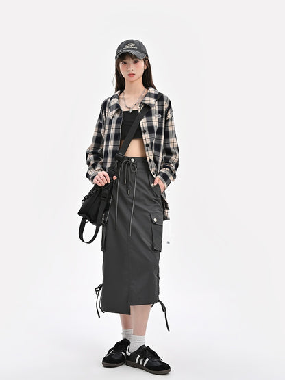 Waist and Gray Drawstring Cargo Skirt Hem Asymmetrical Bittersweet