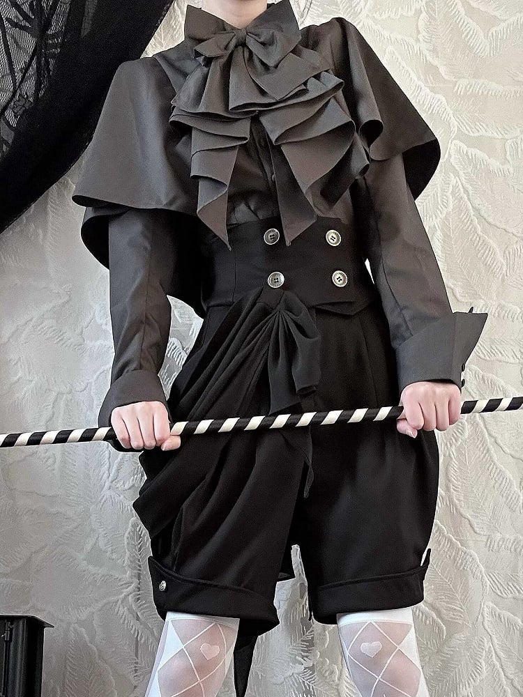 Jabot Cape with Lolita Gray Dark Design Shirt Ouji Bowtie Gothic