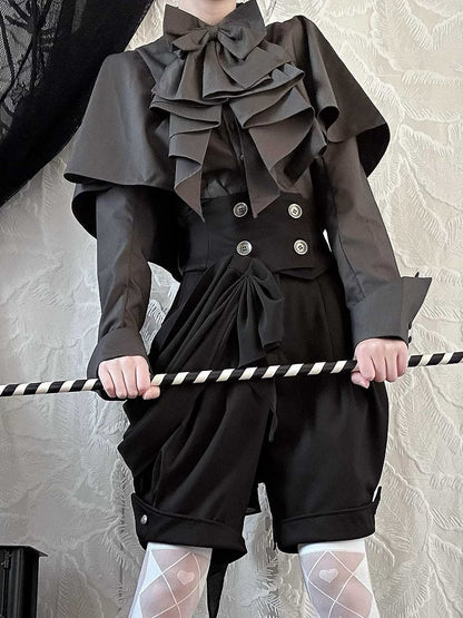 Jabot Cape with Lolita Gray Dark Design Shirt Ouji Bowtie Gothic