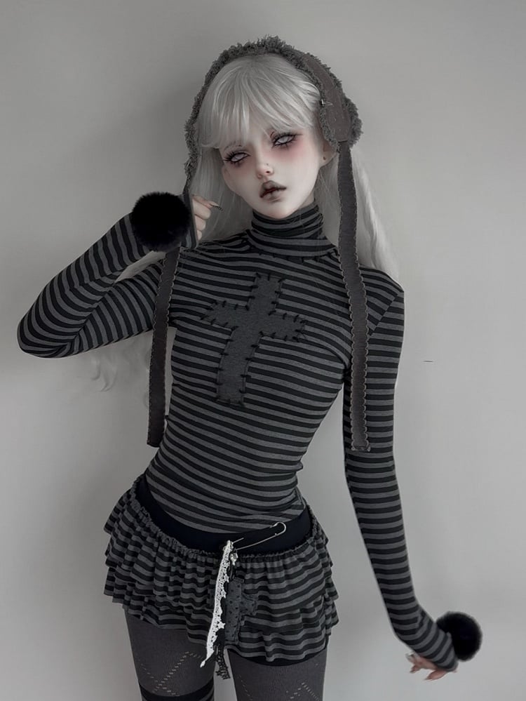 with Detachable Top Accents Pompon Neck Striped High