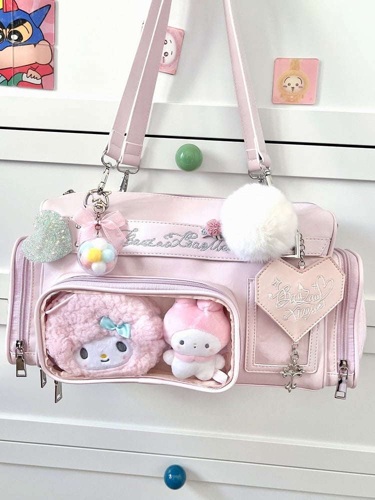 Bag Letter Pink PU with Embroidery Ita